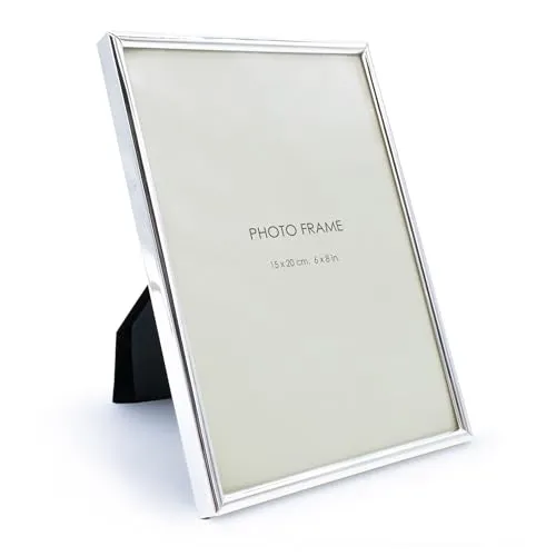 Spetebo Fotorahmen zum Stellen aus Metall in silber - für 15 x 20 cm - Gerundeter Bilderrahmen rechteckig für Hoch- und Querformat Fotos - Portaitrahmen Wechselrahmen horrizontal vertikal