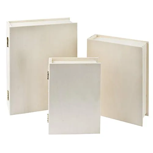 Ideen mit Herz Aufbewahrungsboxen aus Holz, Form: Buch, 3 Stück (21,5x17x6,6 | 18,5x14x5,3 | 15,5x11x4 cm | klein mit Deckel | Schmuckkästchen, Schatulle, Kassette mit Klappdeckel | DIY, Basteln (3)