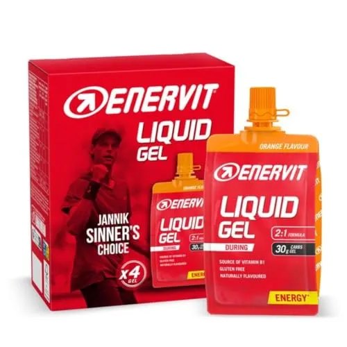 Enervit Liquid Gel Orange – Energiegel mit Maltodextrin, für Sport mit hoher Intensität, 30 g Kohlenhydrate, Wiederverschließbar, Orangengeschmack, Vegan, Fettfrei, Glutenfrei, 4 Packungen à 60 ml