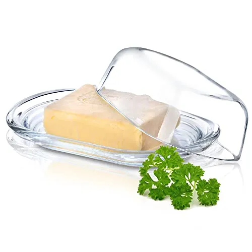 KADAX Butterdose aus Glas, hochwertige, klassische Butterschale, Butterbox mit Deckel, 20 x 13 x 6,5 cm, Butterglocke für frisches Butter, Käse, transparent