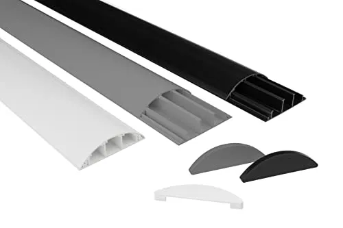 HEXIM Kabelkanal 68x18mm halbrunde PVC Kunststoff Kabelabdeckung für TV, Wand & Boden (Endkappe weiß) Endstück Fernseher Kabelführung Kabelschacht
