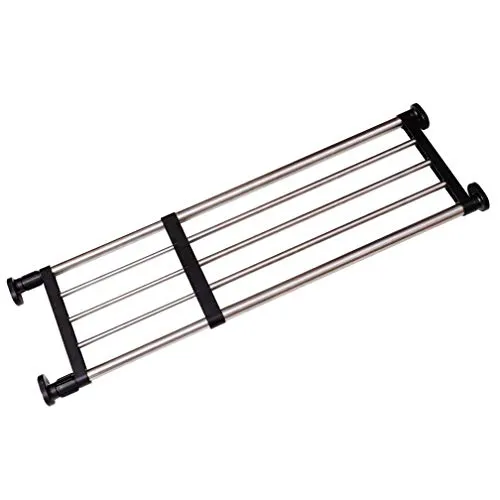 Hershii Kleiderorganisator Metall Ausziehbarer Schrankregal Kleiderschrank Kleiderständer Trennwand Spannregal Regaltrenner für Küche Bedroom Bathroom,Schwarz, Verstellbare Länge 84-117.5 cm,10-15kg