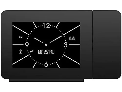 infactory Funk Projektionsuhr: Analog-Look Wecker mit Thermo-/Hygrometer - Projektionsuhr mit analogem Design, die die Uhrzeit an Wand und Decke projiziert und Raum-Temperatur sowie Luftfeuchtigkeit anzeigt. Ideal für einen entspannten Start in den Tag.