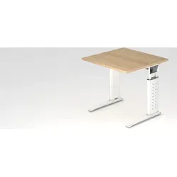 PROREGAL® Schreibtisch Mauri - Ahorn, Silber Gestell, 80x80cm - Kinderschreibtisch mit werkzeuglos einstellbarer Höhe von 68-86 cm, ideal für wachsende Kinder. Praktische Kabelwanne sorgt für Ordnung im Arbeitsbereich.