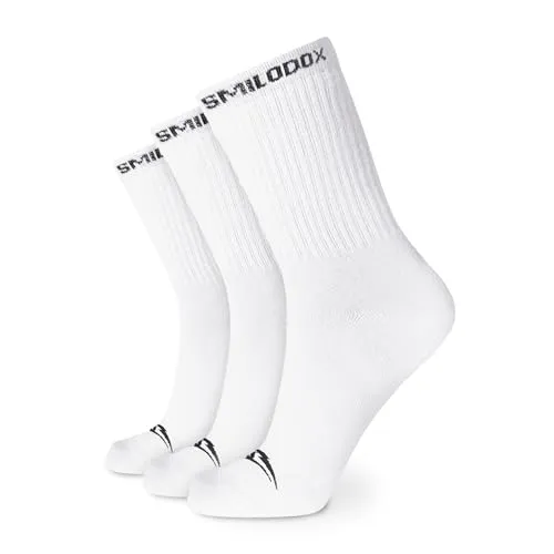 SMILODOX Tennissocken Unisex 3er Pack, wadenlange Sportsocken für Damen und Herren, gerippter Schaft mit bequemem Sitz, weiches Material, Logo Design, ideal für Gym, Training und Freizeit