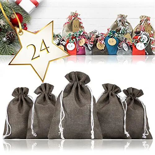 Ganzoo 24er Set Jutesäckchen für Adventskalender zum selbst befüllen, 17,5cm x 12,5cm, Jutebeutel, Stoffbeutel, Natur Säckchen, Geschenksäckchen, Sack, Beutel – (Dunkelbraun)