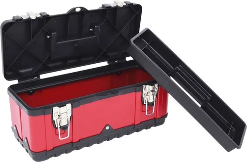 KS Tools Kunststoff-Stahlblech-Werkzeugkiste 395x180x170mm - Werkzeugkoffer leer aus schlagfestem Kunststoff und Stahlblech, multifunktional mit herausnehmbarem Kleinteileeinsatz und abschließbar für sichere Aufbewahrung.