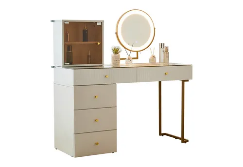Odikalo Schminktisch Schminktisch-Set Spiegel Schrank weiß 120x45x115cm(ohne Hocker)