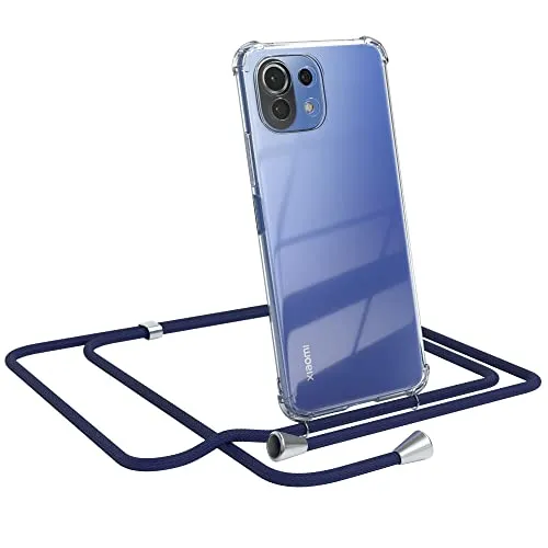 EAZY CASE Handykette kompatibel mit Xiaomi Mi 11 Lite/Mi 11 Lite 5G / 11 Lite 5G NE Handyhülle mit Umhängeband, Handykordel mit Schutzhülle, Silikonhülle, Hülle mit Band, Stylische Kette, Navy Blau