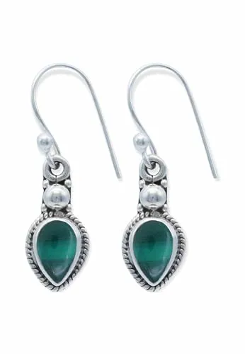 Ohrringe 925 Silber Malachit grüner gestreifter Stein Edelstein Ohrhänger echt Silber Damen Sterling Silber Hänger Geschenk (MOH-144-10)