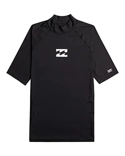 Billabong Rash Guard Waves All Day, schwarz - Kurzarm Sportshirt - Sportshirt aus 85 % Polyester und 15 % Elasthan, ideal für Wassersport, schnelltrocknend und UV-schutzend.