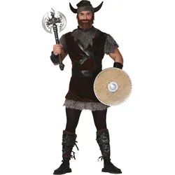 Wikinger-Sturla-Kostüm für Herren von FIESTAS GUIRCA - Kostüm-Outfits für Erwachsene, inklusive Stirnband mit Hörnern und Tunika in Leder-Optik, ideal für Mittelalter- und Wikinger-Mottopartys.