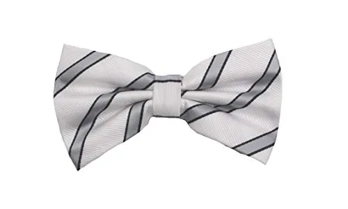 Fabio Farini - Gestreifte Fliege Herren vorgebunden & verstellbar, Querbinder für feierliche Anlässe, klassische Schleife Weiß Silber Schwarz