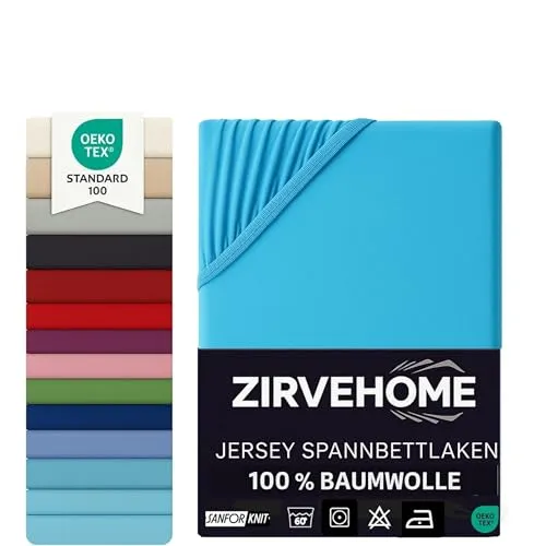 Spannbettlaken Topper 180x200-200x200 cm. Jersey Spannbetttuch 100% Baumwolle – Boxspringbett Topper Spannbettlaken für Matratzentopper bis 10 cm Matratzenhöhe Komfortables Bettlaken Türkis