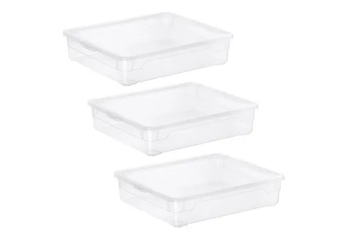 ROTHO Aufbewahrungsbox CLEAR Aufbewahrungsbehälter 9 l mit Deckel transparent stapelbar (Aufbewahrungsset, 3 St., 3er-Set)