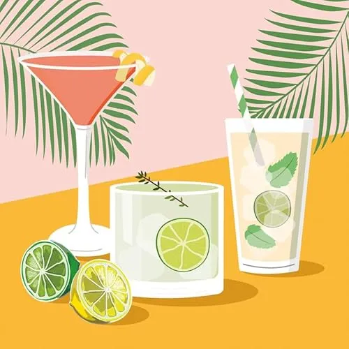 Servietten Getränke Auswahl an Cocktails als Tischdeko. Papierservietten mit Motiv. Auch für Decoupage und Serviettentechnik 33x33cm 20