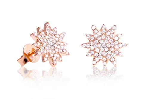 Karisma 1 Paar Damen Sonne Ohrstecker Silber Roségold Zirkonia - Ohrringe für Damen, aus 925er Sterling Silber, rhodiniert und 18 Karat Rosévergoldet, mit funkelndem Zirkonia-Pavé für einen eleganten Look.