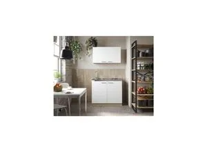 Respekta Pantryküche-Set 4 - Weiß - Küchenmöbel-Set mit 1 Spülenunterschrank und 2 Oberschränken, inklusive Glaskeramikkochfeld. Modernes Design in Weiß mit Eiche Sägerau Nachbildung, ideal für kleine Küchen.