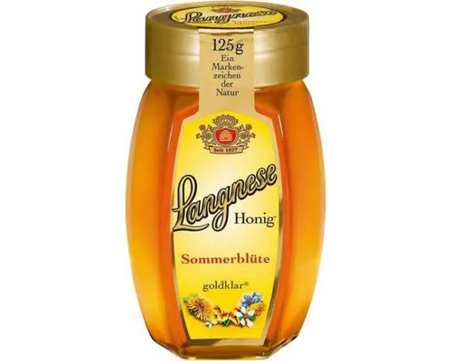 Langnese Feine Auslese Sommerblütenhonig 125g - Genießen Sie Langnese Feine Auslese Sommerblütenhonig in Goldklar im Glas 125g. Sorgfältig ausgewählt und schonend abgefüllt, vereint er die Blütenpracht des Sommers für unvergesslichen Honig-Genuss.