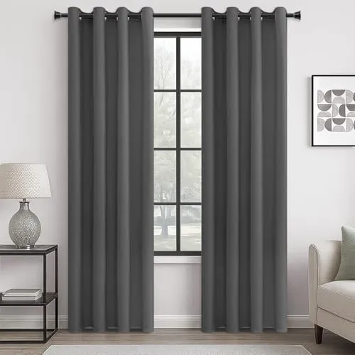MRTREES Vorhang Blickdicht Gardinen Thermovorhang mit Ösen Verdunklungsvorhang Ösenschal Vorhänge Kurz Modern 225×140cm(H×B) Dunkelgrau 2er Set für Wohnzimmer Schlafzimmer