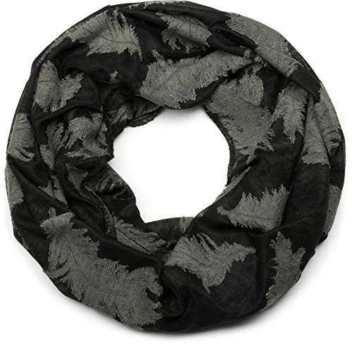 styleBREAKER Loop Schal mit gewebtem Feder Muster, Schlauchschal, Tuch, Unisex 01017068, Farbe:Schwarz