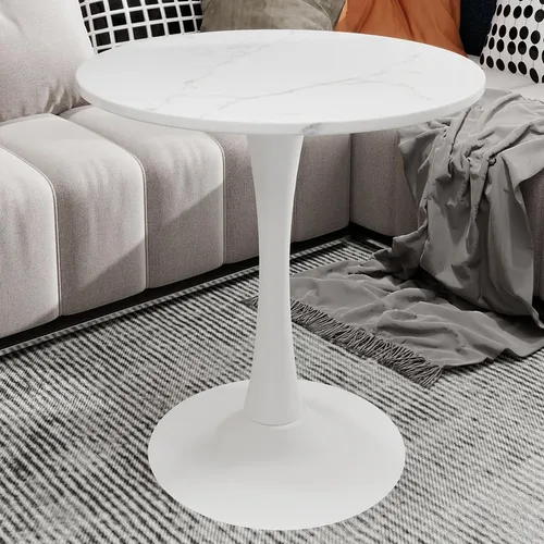 okwish Weißer Couchtisch im Mid-Century-Modern-Stil - Vielseitiger Beistelltisch mit elegantem, minimalistischen Design. Ideal als Kaffeetisch oder Ablage in jedem Raum. Die runde Tischplatte und schlanken Beine sorgen für eine moderne, stilvolle Atmosphäre.