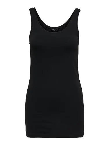 ONLY Tank Top Lang, Schwarz/Weiß, 95% Baumwolle, 5% Elasthan, 1er - 5er Pack (DE/NL/SE/PL, Alphanumerisch, XS, Regular, Regular, 1, Schwarz)