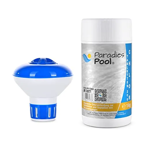 Dosierschwimmer klein 12,5 cm + 1kg Chlortabletten 20g, schnell löslich, zur Desinfektion von kleineren Schwimmingpools