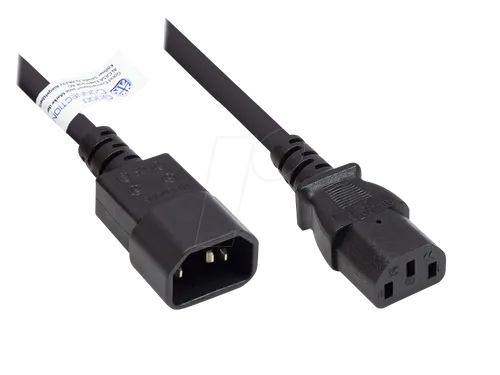 Good Connections P1430-S010 Kaltgeräteverlängerung - 1 m C14 an C13, hochwertiges Kabel für PC, Monitor und Beamer, max. 10 A 250 V