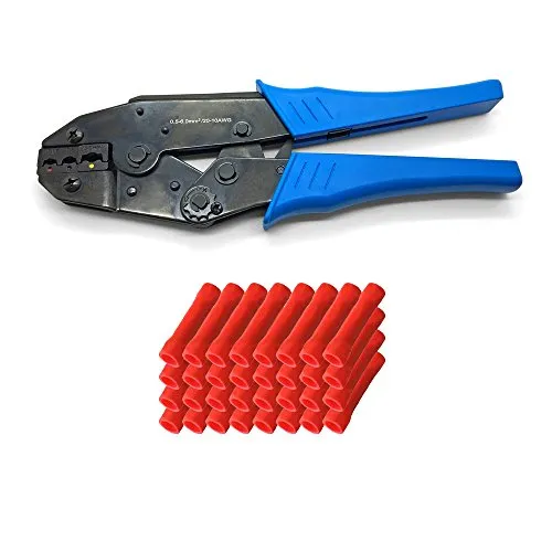 ARLI Crimpzange + 100x Stoßverbinder Rot 0,5-1,5 mm Elektrische Steckverbinder Stoß Stoss Verbinder Quetschverbinder Stoss verbinder Zange Set kfz Auto Steckverbinder Rundverbinder Kabelschuhe