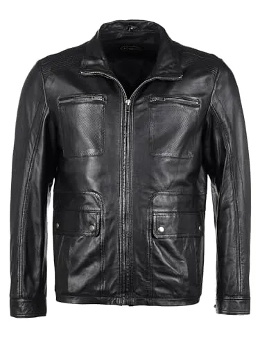 JCC Lederjacke 402293 Black 54 - Funktionsjacke im Biker Stil aus weichem Lammleder, mit Stehkragen und praktischen Reißverschlusstaschen für einen coolen Look und optimalen Komfort.