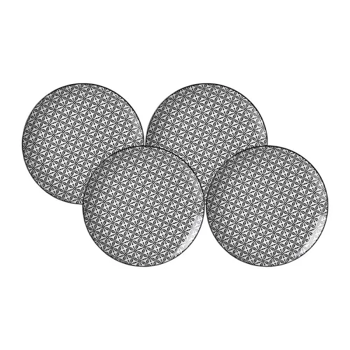 Ritzenhoff & Breker Takeo Leaves Dessertteller Set - Teller Set aus 4 stilvollen Desserttellern (ø 21,5 cm) mit asiatischem Design in Schwarz-Weiß, ideal für ein modernes, minimalistisches Geschirr-Arrangement.