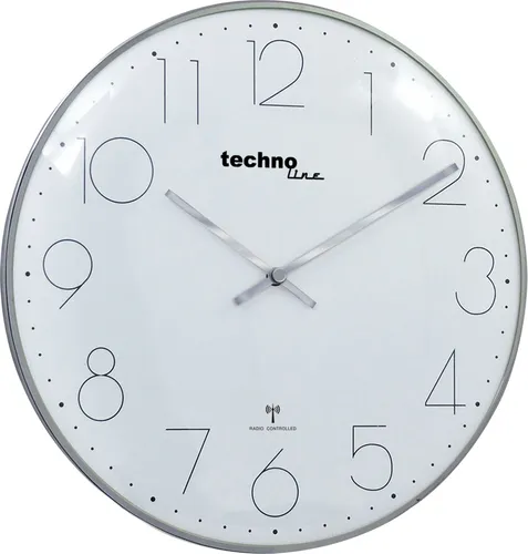 Technoline Funkwanduhr Ø 40 cm - Edles Design in Chrom-Optik - Moderne Funkwanduhr mit gewölbter Glasabdeckung und extra slim Gehäuse. Ideal für stilvolle Wohnräume, sehr gut ablesbar dank übersichtlichem Ziffernblatt.