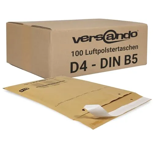 versando 100x D4 Luftpolsterumschläge Innenmaß 180 x 265 mm Außenmaß 200 x 275 mm braun/goldgelb für DIN B5 / A5 / DVD