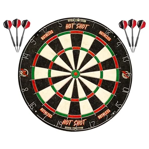Ruthless Hot Shot Dartscheibe | Endurance Runddraht Sisal Dartscheibe Set inkl. 2 Sets Steeldarts