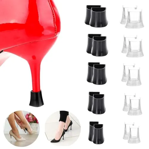 Paar High Heel Protectors, Schwarzer und Transparenter Fersenschutzkappen, Absatzschoner Absatzschutz Stöckelstulpen Fersenschutz Anti Rutsch Design, High Heel Stopper für Hochzeit Outdoor-Events 10