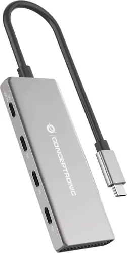 Conceptronic HUBBIES16G 4-Port USB 3.2 Gen-2 Hub - USB-Hub mit 4x USB-C, 10Gbps Übertragungsgeschwindigkeit und 100W Power Delivery für schnelles Laden und Datenübertragung. Aluminiumgehäuse sorgt für optimale Wärmeableitung.