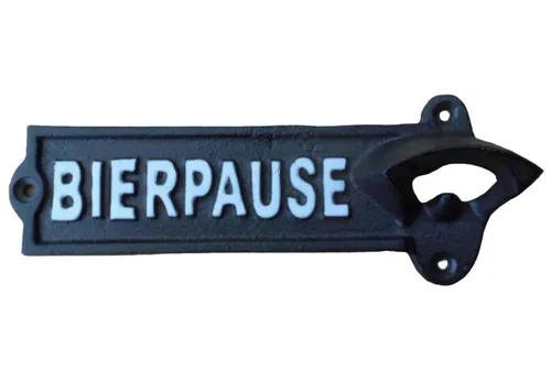 Deko-Impression Flaschenöffner Wandflaschenöffner Kapselheber BIERPAUSE Gusseisen schwarz 21 cm (1-tlg)
