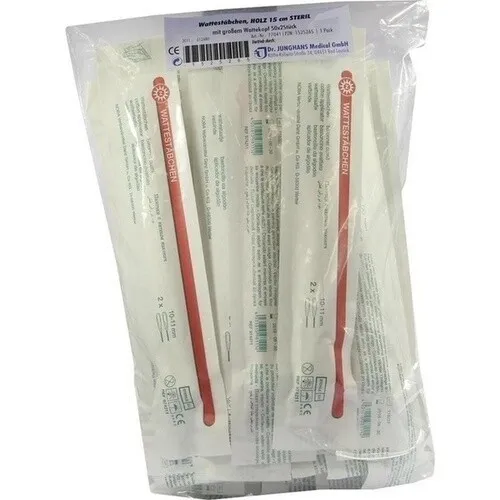 WATTESTÄBCHEN Holz 15 cm großer Kopf steril 100 St von Dr. JUNGHANS