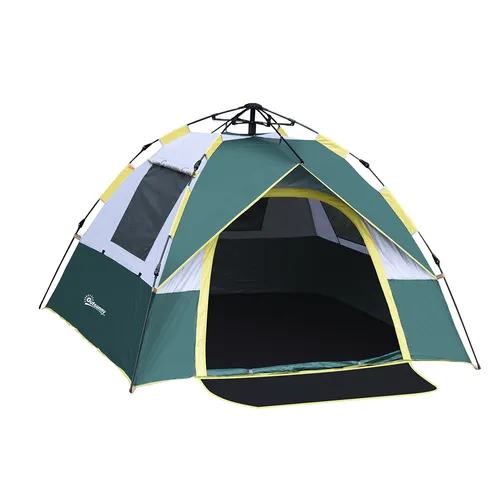 Campingzelt mit Heringen Polyester Kuppelzelt für 3 Personen 205x195x135cm Grün