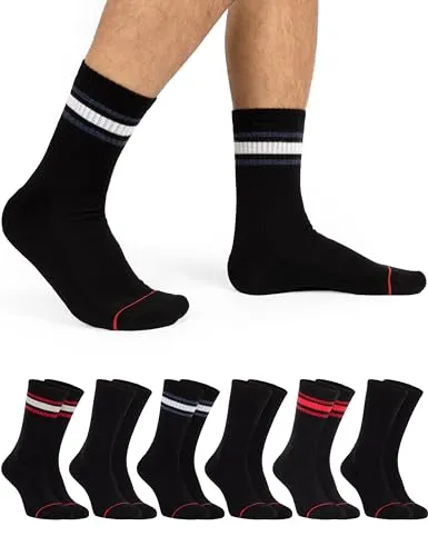 OCERA Active Premium Retro Sport und Freizeit Socken für Damen & Herren,6 Paar Tennissocken mit weicher Frottee Sohle mit Farbstreifen schwarz 39-42