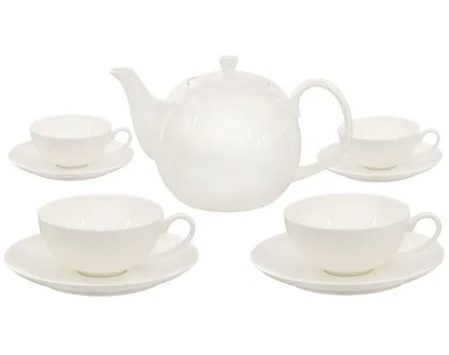 Buchensee Teeset / Teeservice / Teekanne mit 4 Tassen und Untertassen, Porzellan