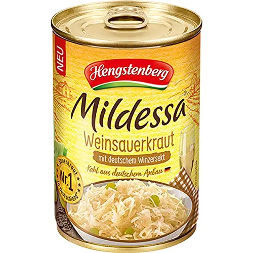 Mildessa Weinsauerkraut mit deutschem Winzersekt 400g - Eingelegtes Sauerkraut mit 4% Weintrauben und edlem Winzersekt, perfekt für feine Gerichte und ein besonderer Genuss.