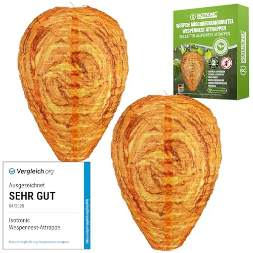 ISOTRONIC Wespennest Attrappe – Effektive Wespenabwehr für Garten & Balkon (2 Stück) - Die täuschend echte Wespennest Attrappe hält Wespen und Hornissen fern. Wetterfest und einfach zu installieren, fügt sie sich harmonisch in jede Umgebung ein und sorgt für ungestörte Stunden im Freien.