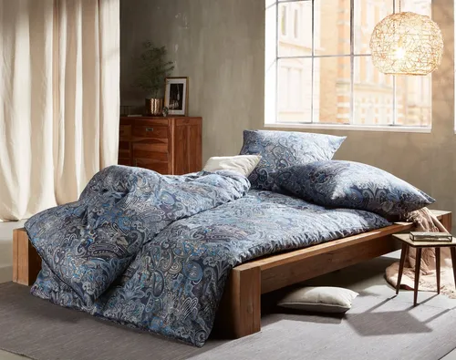 Bettwäsche Mako Satin Paisley - Orientalischer Stil in Blau - Bettwäsche-Set in 2-teiligem Mako-Satin, mit elegantem Paisley-Motiv. Hochwertiger Komfort und pflegeleicht, ideal für stilvolle Schlafzimmer.