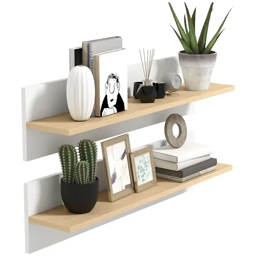 HOMCOM 2er-Set Schweberegale in Weiß und Naturholz