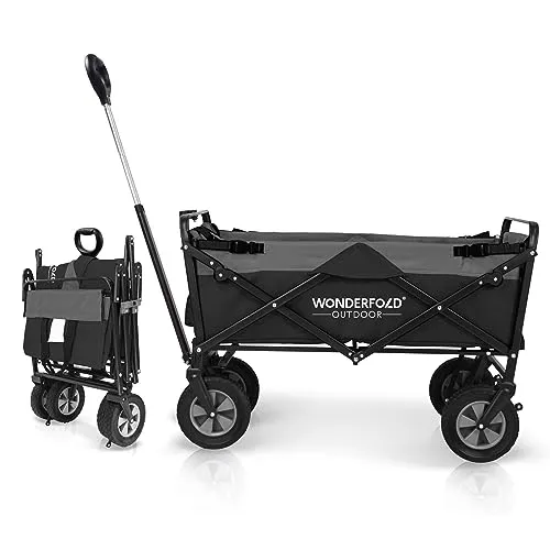 WonderFold S1 Bollerwagen - Flexibler Handwagen mit aktiver Frontlenkung - Vielseitiger Handwagen, der sich blitzschnell zusammenklappen lässt. Mit aktiver Frontlenkung für einfache Steuerung und einem verstellbaren Zuggriff für individuellen Komfort.