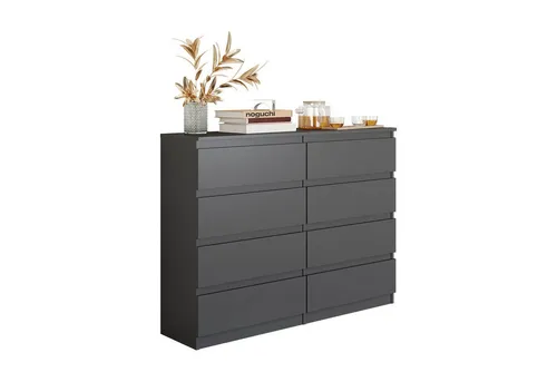 Furnica Kommode Anthrazit 120 cm mit 8 Schubladen – Modernes Möbelstück für Ihr Zuhause - Die elegante Furnica Kommode bietet mit ihren acht geräumigen Schubladen viel Stauraum und fügt sich perfekt in Ihr Wohn- oder Schlafzimmer ein. Hochwertige Materialien und ein modernes Design garantieren Langlebigkeit und Stil.