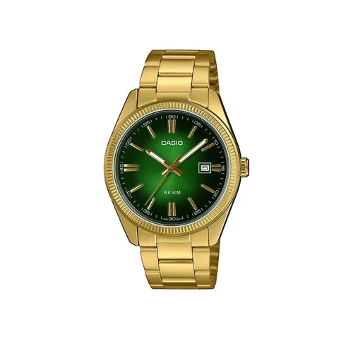 Casio Herren Armbanduhr MTP-1302PGC-3AVEF - Elegante Herrenuhr mit gelbgold ionenplattiertem Gehäuse und robustem Mineralglas. Wasserdicht bis 5 ATM, präzises Quarzwerk und Neodisplay für optimale Lesbarkeit im Dunkeln.