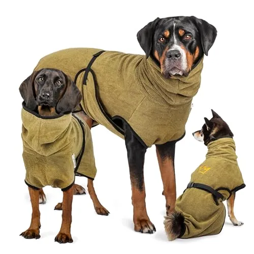 Rudelkönig Hundebademantel aus 100% Baumwolle - Sonstiger Hundebedarf, kuscheliges Handtuch für Hunde, ideal zum Kälteschutz und Wasserschutz, größenverstellbar und geeignet für alle Hunderassen.